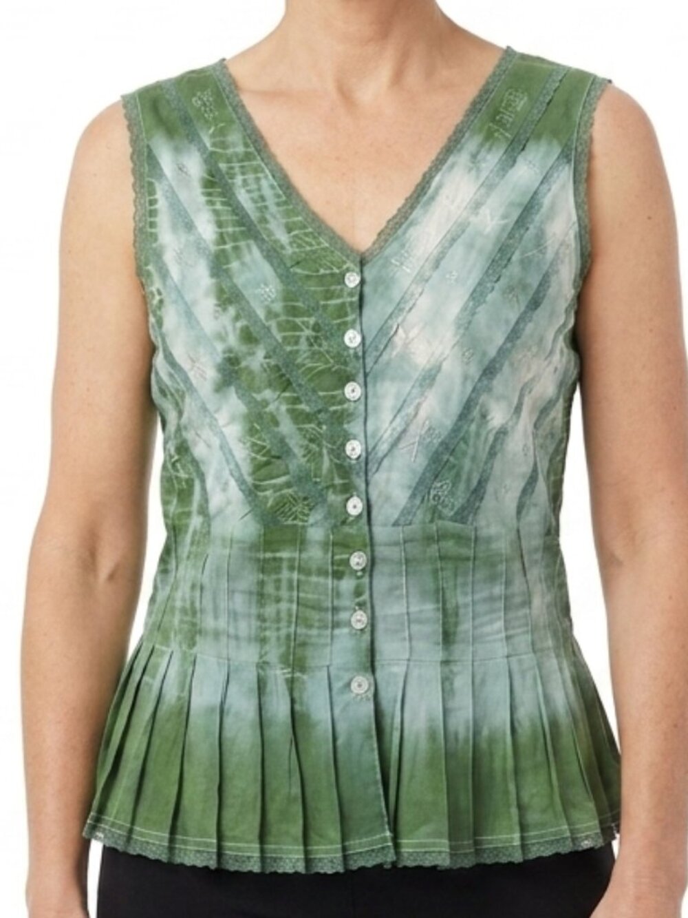 Chaudry Embroidered Cotton Button Front Peplum Top- Sz. Sm